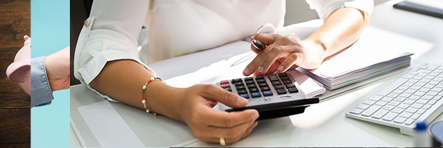A woman calculating her finances